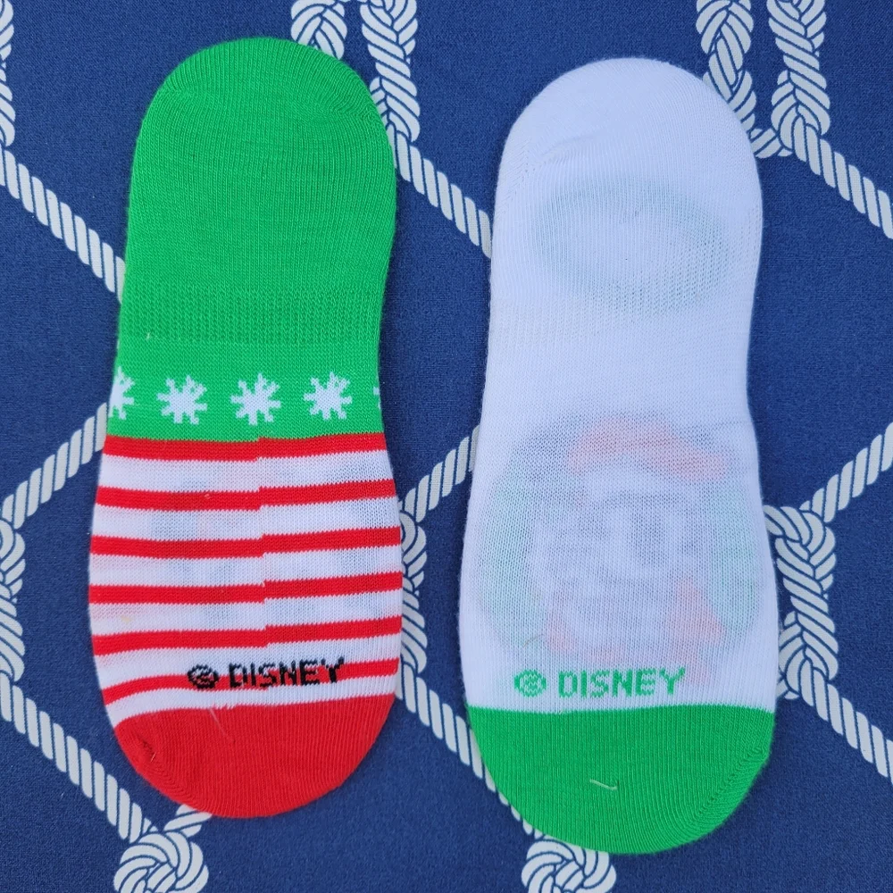 NWOT! Disney Mickey Mouse Christmas Liner No Show Socks, Red & Green + Stickers